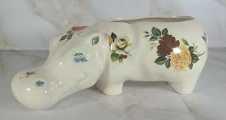 Vintage Duncan Enterprises 1977 Ceramic Hippopotamus Planter Floral White Euc