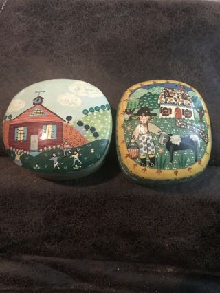 Two Handpainted Paper Mache Trinket Boxes.  Made In India