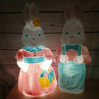 Vintage Carolina Enterprises Bunny Easter Bunny Rabbit Blow Molds Set Boy Girl