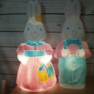 Vintage Carolina Enterprises Bunny Easter Bunny Rabbit Blow Molds Set Boy Girl 2