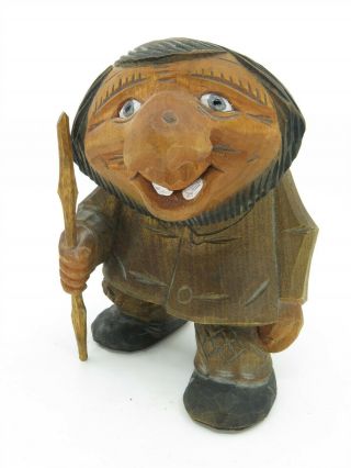 Vintage Hand Carved & Signed Oien Wooden Troll Made In Norway 6 " X 4.  25 " X 4.  5 "