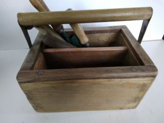 Vintage Style Upcycled Wooden Box With Small Vintage Garden Tools