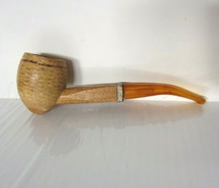 Corn Cob Pipe With Amber Stem - 5 1/2 " Bowl To Mouthpiece