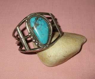 Vintage American Indian Navajo Silver Turquoise Cuff Bracelet Henry Mariano Hm