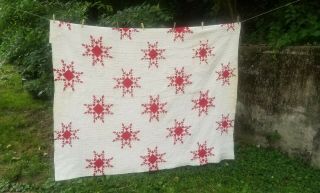 Vintage Hand Stitched Snowflake Pattern Quilt