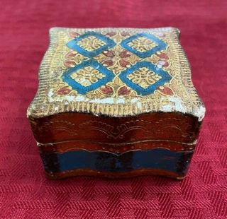 Vintage Wooden Hand Painted Hinged Trinket Box,  Florentia Label,  Made In Italy