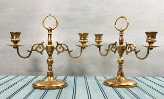 Vintage Brass Candle Holders Candelabra Matched Set Of Two