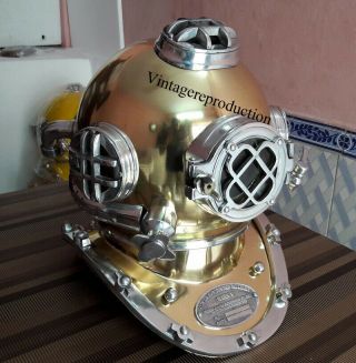 Antique Brass Scuba Deep Diving Divers Helmet Mark V Us Navy Vintage