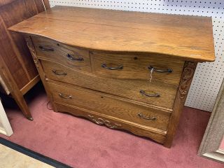 Antique Curved Front Oak Chest Of Drawers Dresser