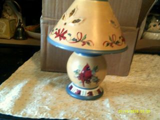 Lenox Winter Greetings Everyday 8 " Candle Lamp Cardinal Gold Green