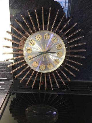 Vintage Mid Century Westclox Starburst Sunburst Wall Clock Modernist Design