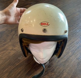 Vintage Bell Rt White Motorcycle Helmet Black Size 7 5/8 -