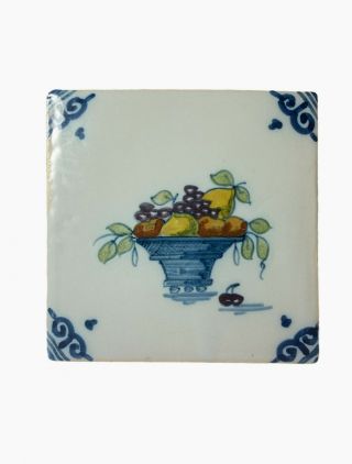 Royal Tichelaar Makkum Clay Tile Hand Painted Fruit Basket Dutch Delftware