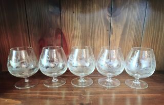Set Of 5 Vintage Moser Rowland Ward Engraved Small Brandy Snifter Crystal Glass