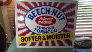 Vintage " Beech - Nut Chewing Tobacco " Metal Advertising Sign 17 1/2 " X 21 1/2 "