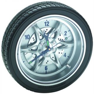 14 " Tire Rim Gear Clock - Automotive Collectable With Rubber Tire