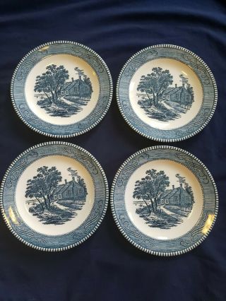 Currier And Ives Salad Plates Set Of 4 7&1/4in