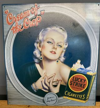 Vintage Jean Harlow " Cream Of The Crop " Lucky Strike Cigarettes Tin Ad Sign