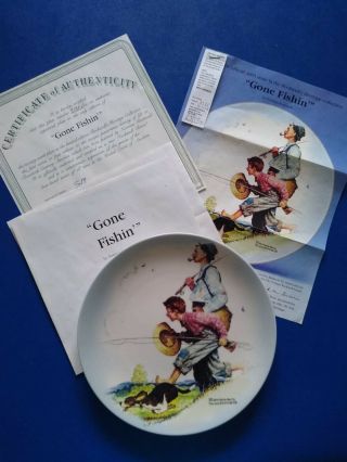 Norman Rockwell " Gone Fishing " 8.  5 " Collectors Plate Box