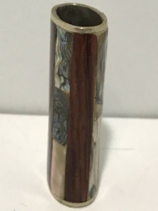 Vintage Mother of Pearl Abalone Sea Shell & Wood Cigarette Lighter Case Holder 3