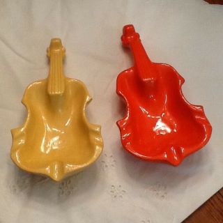 Vintage Set Of Two Guitar Art Pottery,  Ceramic Trinket Dishes