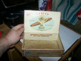 Vintage Cigar Box Oro Hand Made Porto Rican 8 1/4 X 5 X 2 1/2 In 6 Cent 2