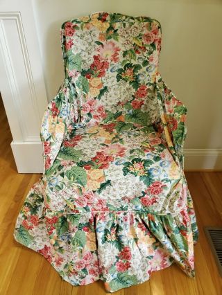 2 Vintage P Kaufmann Multicolor Floral Chintz Chair Slipcovers Red Blue Yellow