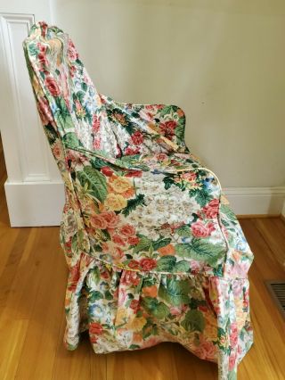 2 Vintage P Kaufmann Multicolor Floral Chintz Chair Slipcovers Red Blue Yellow 3
