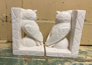 Vintage Hand Carved Alabaster Marble Owl Bookends Made in Italy 3