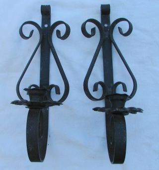 2 Wall Sconce Metal Black Vintage Iron Candle Holder 4 X 13 X 4 1/2 " Patina