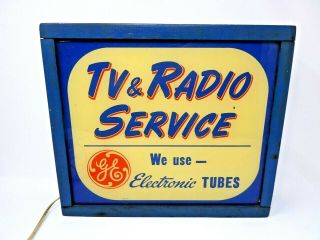 Vintage 1950 Ge Electric Tv & Radio Repair Service Double Sided Lighted Sign