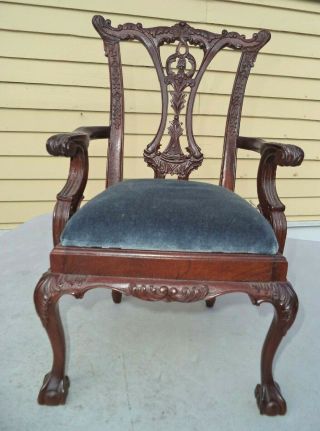 Ornate Antique Carved Mahogany Salesman Sample Chippendale Chair