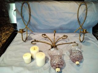 Vtg Home Interiors Gold Metal Twisted Rope Shelf & Wall Sconce Candleholder
