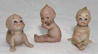 3pc Lefton Blue Wing Kewpie Doll Porcelain Figurines Marked Kw913 Vintage Japan