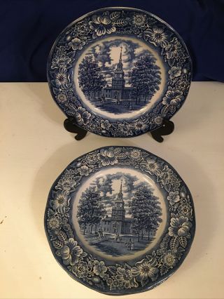 Four (4) Staffordshire Liberty Blue Independence Hall 10 Inch Dinner Plates