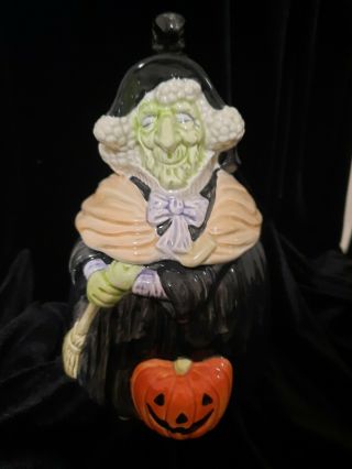 Fitz And Floyd Vintage Halloween Witch Candy Jar Htf,  Read