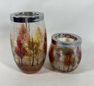 Stained Glass Trees Votive/tealight Candle Holders (set Of 2)