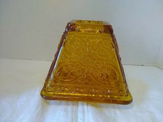 Partylite Amber Glass Fairy Lamp Light Square Pyramid Floral Swirls 4 1/4 " X 5 "