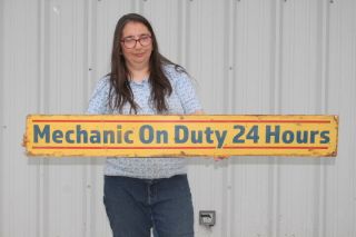 Large Vintage Mechanic On Duty 24 Hours Gas Station Repair Garage 48 " Metal Sign