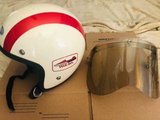 Vintage Rare Merc Mercury Snowmobile Open Face White Black Red Helmet L W/mask