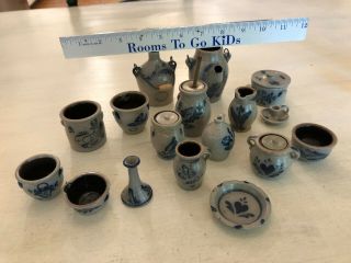 17 Piece Set Of Vintage Miniature Rowe Pottery