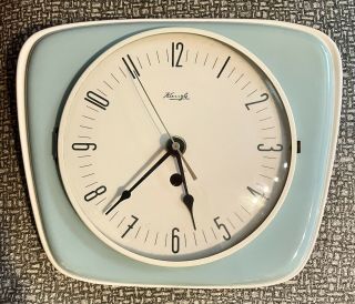 Retro Kienzle Ceramic Kitchen Wall Clock Art Deco Style Aqua/white Battery