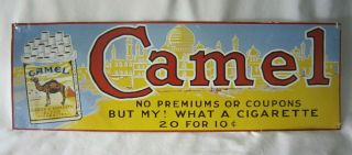Collectable Camel Cigarettes Metal Advertising Sign 20 For 10 Cents 7.  5 " X 23.  5 "