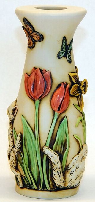 Harmony Kingdom Ar Neil Eyre Designs Kitty Cat butterfly tulip daffodil bee vase 3