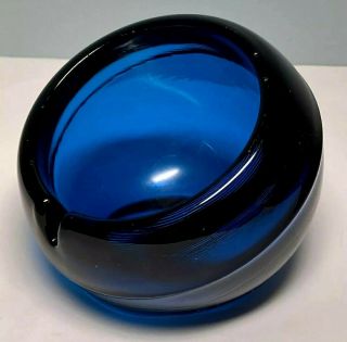 Vintage Viking Mid Century Modern Blue Heavy Glass Orb Ball Ashtray Mcm Atomic