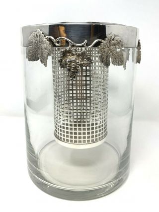 Vintage Wine Champagne Ice Bucket Glass & Silver Plate Bottle Holder