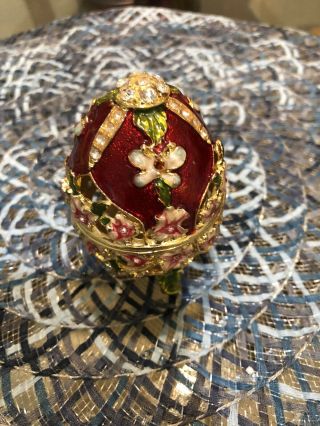 Red Gold Faberge - Egg Hand Painted Jewelry Trinket Box Gift For Easter Home Decor