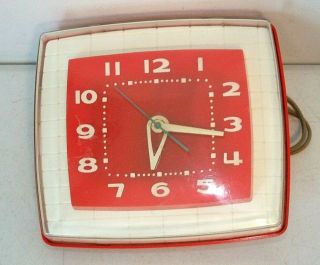 Unique Vintage General Electric Telechron Red Kitchen Wall Clock Art Deco