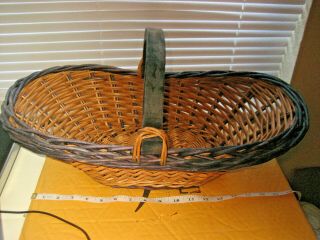 Large 18 " Woven Wicker Basket With Handle Hand Made Brown Purple Black