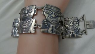 Vintage Aztec Design Face Bracelet 900 Silver 7.  5 " Width 1 Inch Wt.